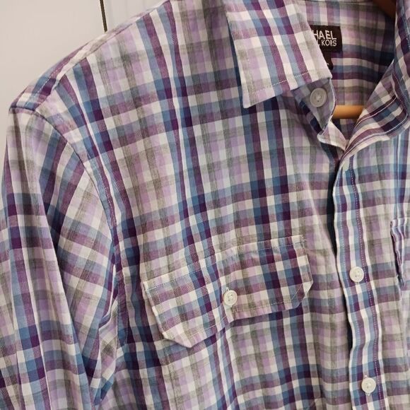 Mens Michael Kors Button Down Shirt Cotton Plaid - Picture 4 of 14